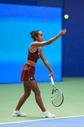 WUHAN, CHINA - OCTOBER 07: Leylah Fernandez of Canada returns a shot in the Women s Singles Round of 64 match against Naomi Osaka of Japan on day 4 of 2025 Wuhan Open at Optics Valley International Tennis Center on October 7, 2025 in Wuhan, Hubei Province of China.  Copyright: xVCGx 111595619488