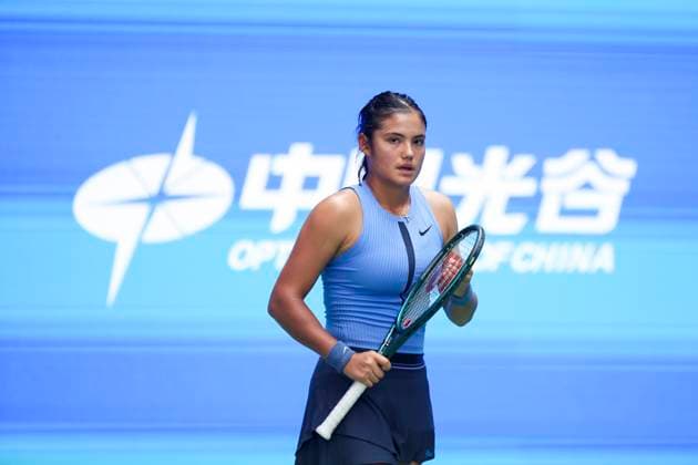 WUHAN, CHINA - OCTOBER 07: Emma Raducanu of Great Britain reacts in the Women s Singles Round of 64 match against Ann Li of United States on day 4 of 2025 Wuhan Open at Optics Valley International Tennis Center on October 7, 2025 in Wuhan, Hubei Province of China.  Copyright: xVCGx 111595637001
