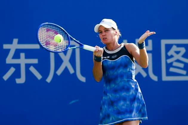 WUHAN, CHINA - OCTOBER 07: Veronika Kudermetova returns a shot in the Women s Singles Round of 64 match against Magdalena Frech of Poland on day 4 of 2025 Wuhan Open at Optics Valley International Tennis Center on October 7, 2025 in Wuhan, Hubei Province of China.  Copyright: xVCGx 111595660354