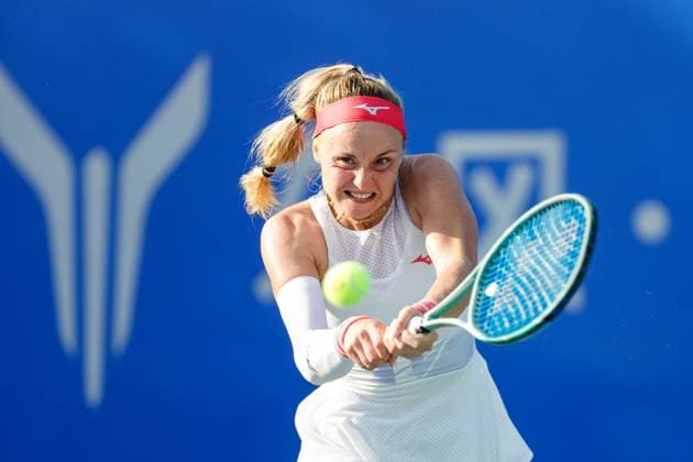 WUHAN, CHINA - OCTOBER 07: Rebecca Sramkova of Slovakia returns a shot in the Women s Singles Round of 64 match against Anna Kalinskaya on day 4 of 2025 Wuhan Open at Optics Valley International Tennis Center on October 7, 2025 in Wuhan, Hubei Province of China.  Copyright: xVCGx 111595667426