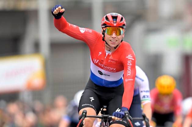 Binche Chimay Binche 2025 Cycling Race - Women CHIMAY, BELGIUM - OCTOBER 07 : Wiebes Lorena (NED) of Team SD Worx - Protime celebrates during the 40th edition of Binche Chimay Binche an UCI Class 1.1 one day cycling road race for Women Elite of 126 km with start in Chimay and finish in Binche on October 7, 2025 in Chimay, Belgium, 07 10 2025 ( Motordriver Stephan Boone - Chimay Belgium  Copyright: xSesx