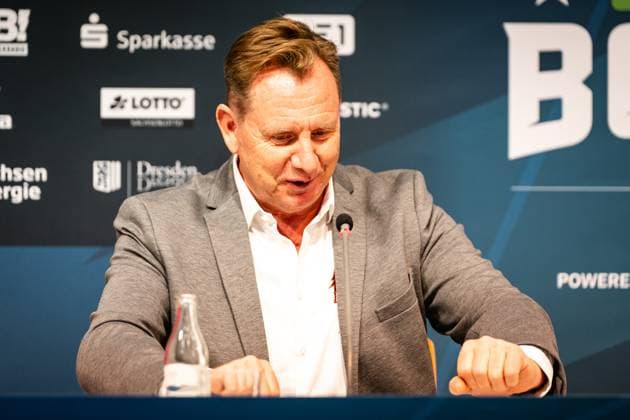 Jens-Uwe Müller, president Potsdam Royals speaks at Erima GFL Bowl press conference, PK, Pressekonferenz Erima GFL Bowl 2025, press conference, Potsdam Royals vs Dresden Monarchs Copyright: xFootxBowl PatrickxKlixx