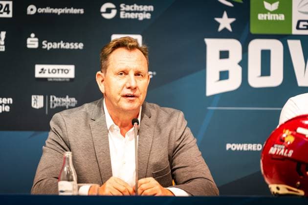 Jens-Uwe Müller, president Potsdam Royals speaks at Erima GFL Bowl press conference, PK, Pressekonferenz Erima GFL Bowl 2025, press conference, Potsdam Royals vs Dresden Monarchs Copyright: xFootxBowl PatrickxKlixx