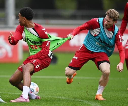 07.10.2025, xophax, Fussball , Fussball-Bundesliga 1.FC Köln Saison 2025 2026 Training Nilas Yacobi , links und Florian Kainz, rechts ( Beide FC ) (DFL DFB REGULATIONS PROHIBIT ANY USE OF PHOTOGRAPHS as IMAGE SEQUENCES and or QUASI-VIDEO) Koeln