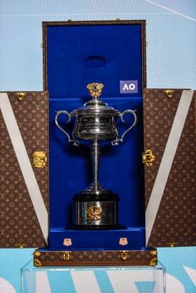 Australian Open 2026 Launch event in Melbourne - 07 Oct 2025 The Daphne Akhurst Memorial Cup is seen in Louis Vuitton case during the Australian Open 2026 Launch event. Melbourne Australia Copyright: xAlexanderxBogatyrevx xSOPAxImagesx AO Launch 2026-8039