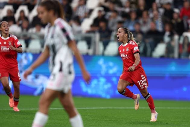 Juventus Fc v SL Benfica- UEFA Womens Champions League 2025 26 League Phase MD1 Anna Gasper of SL Benfica celebrates after scoring a goal during the UEFA Womens Champions League Phase MD1 match between Juventus Fc and SL Benficaat Allianz Stadium on October 7, 2025 in Turin, Italy . Torino Allianz Stadium Italy Copyright: xMarcoxCanonierox
