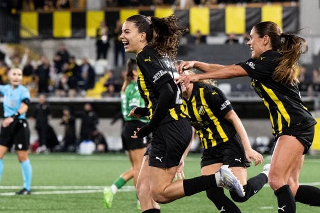 251007 Helena Sampaio of Häcken celebrates after 1-0 during the Uefa Women s Europa Cup football match between Häcken and Katowice on October 7, 2025 in Gothenburg. Photo: Daniel Stiller BILDBYRAN kod DS DS0515 fotboll football soccer fotball europa cup häcken katowice uefa womenÂ s europa cup dam bbeng jubel Copyright: DANIELxSTILLER BB251007DS040