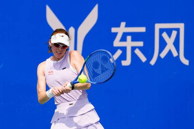 WUHAN, CHINA - OCTOBER 08: Maya Joint of Australia returns a shot in the Women s Singles Round of 32 match against Katerina Siniakova of Czech Republic on day 5 of 2025 Wuhan Open at Optics Valley International Tennis Center on October 8, 2025 in Wuhan, Hubei Province of China.  Copyright: xVCGx 111595851925