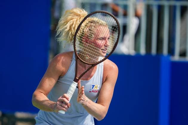 WUHAN, CHINA - OCTOBER 08: Katerina Siniakova of Czech Republic reacts in the Women s Singles Round of 32 match against Maya Joint of Australia on day 5 of 2025 Wuhan Open at Optics Valley International Tennis Center on October 8, 2025 in Wuhan, Hubei Province of China.  Copyright: xVCGx 111595851915