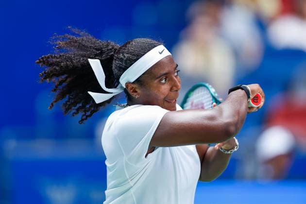 WUHAN, CHINA - OCTOBER 08: Hailey Baptiste of United States returns a shot in the Women s Singles Round of 32 match against Jessica Pegula of United States on day 5 of 2025 Wuhan Open at Optics Valley International Tennis Center on October 8, 2025 in Wuhan, Hubei Province of China.  Copyright: xVCGx 111595855353