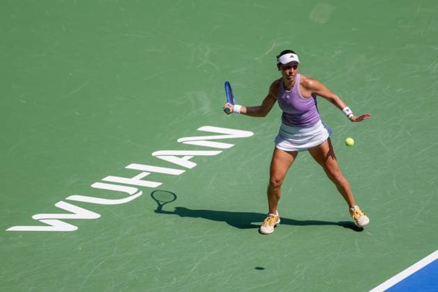 WUHAN, CHINA - OCTOBER 08: Jessica Pegula of United States returns a shot in the Women s Singles Round of 32 match against Hailey Baptiste of United States on day 5 of 2025 Wuhan Open at Optics Valley International Tennis Center on October 8, 2025 in Wuhan, Hubei Province of China.  Copyright: xVCGx 111595855347