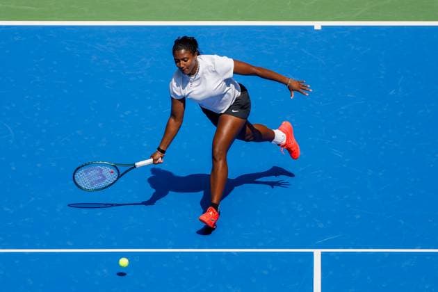 WUHAN, CHINA - OCTOBER 08: Hailey Baptiste of United States returns a shot in the Women s Singles Round of 32 match against Jessica Pegula of United States on day 5 of 2025 Wuhan Open at Optics Valley International Tennis Center on October 8, 2025 in Wuhan, Hubei Province of China.  Copyright: xVCGx 111595855320