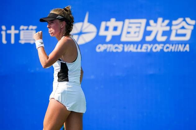 WUHAN, CHINA - OCTOBER 08: Magdalena Frech of Poland reacts in the Women s Singles Round of 32 match against Karolina Muchova of the Czech Republic on day 5 of 2025 Wuhan Open at Optics Valley International Tennis Center on October 8, 2025 in Wuhan, Hubei Province of China.  Copyright: xVCGx 111595864690