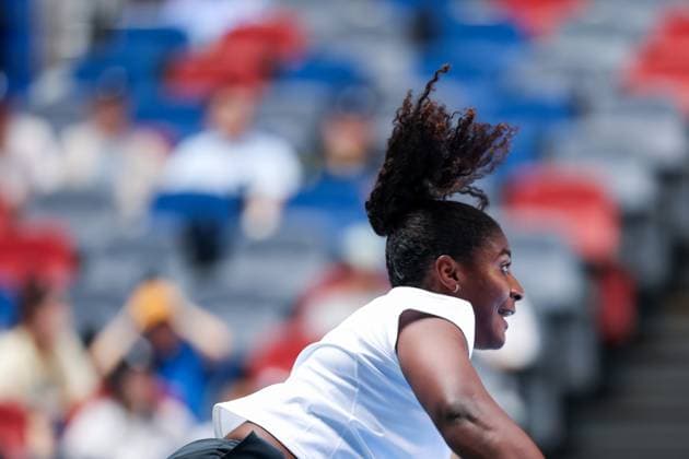 WUHAN, CHINA - OCTOBER 08: Hailey Baptiste of United States reacts in the Women s Singles Round of 32 match against Jessica Pegula of United States on day 5 of 2025 Wuhan Open at Optics Valley International Tennis Center on October 8, 2025 in Wuhan, Hubei Province of China.  Copyright: xVCGx 111595855383