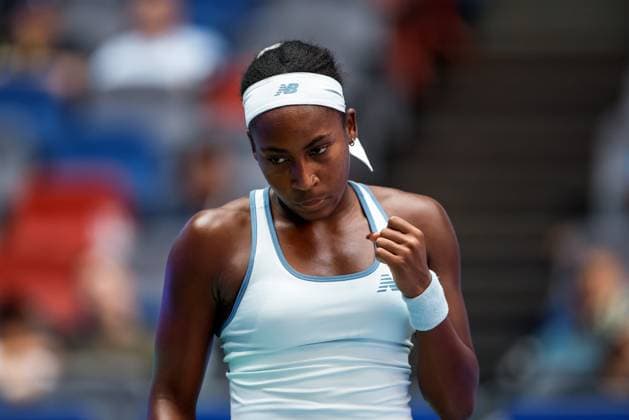 WUHAN, CHINA - OCTOBER 08: Coco Gauff of United States reacts in the Women s Singles Round of 32 match against Moyuka Uchijima of Japan on day 5 of 2025 Wuhan Open at Optics Valley International Tennis Center on October 8, 2025 in Wuhan, Hubei Province of China.  Copyright: xVCGx 111595888863