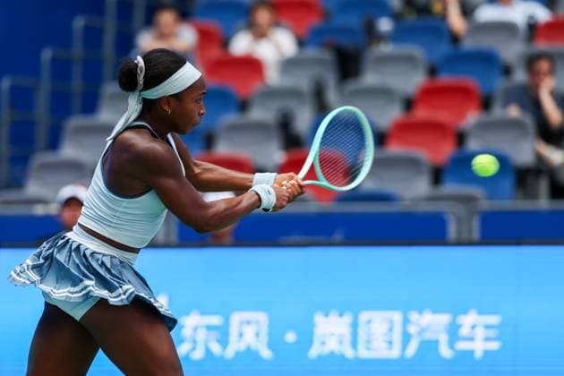 WUHAN, CHINA - OCTOBER 08: Coco Gauff of United States returns a shot in the Women s Singles Round of 32 match against Moyuka Uchijima of Japan on day 5 of 2025 Wuhan Open at Optics Valley International Tennis Center on October 8, 2025 in Wuhan, Hubei Province of China.  Copyright: xVCGx 111595888938
