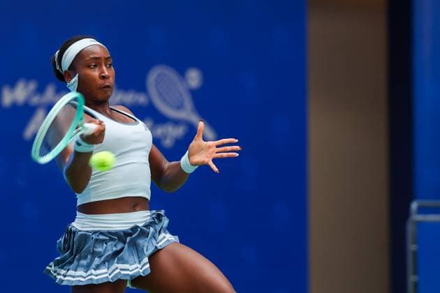 WUHAN, CHINA - OCTOBER 08: Coco Gauff of United States returns a shot in the Women s Singles Round of 32 match against Moyuka Uchijima of Japan on day 5 of 2025 Wuhan Open at Optics Valley International Tennis Center on October 8, 2025 in Wuhan, Hubei Province of China.  Copyright: xVCGx 111595888940