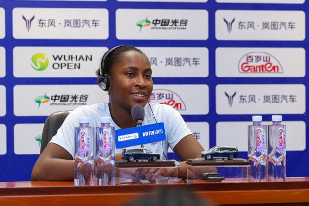 WUHAN, CHINA - OCTOBER 08: Coco Gauff of United States attends a press conference, PK, Pressekonferenz on day 5 of 2025 Wuhan Open on October 8, 2025 in Wuhan, Hubei Province of China.  Copyright: xVCGx 111595895991