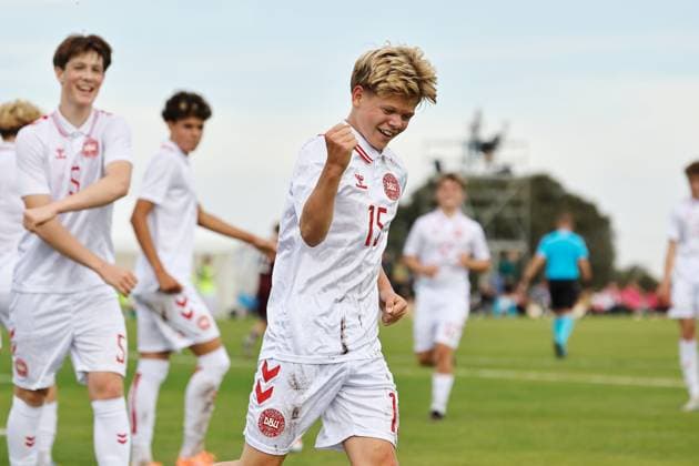Mads Jorgensen (DEN), OCTOBER 8, 2025 - Football Soccer : Mads Jorgensen celebrate after his goal durng UEFA Under-17 Championship qualifying round group 4 match between U17, U 17 Latvia - U17 Denmark at the Ciudad Deportiva Los Angeles de San Rafael in Los Angeles de San Rafael, Spain. Noxthirdxpartyxsales  aflo_306342794