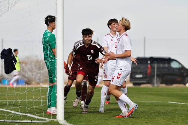 Nikita Solomonovs (LAT), OCTOBER 8, 2025 - Football Soccer : Solomonovs celebrate after his goal during UEFA Under-17 Championship qualifying round group 4 match between U17, U 17 Latvia - U17 Denmark at the Ciudad Deportiva Los Angeles de San Rafael in Los Angeles de San Rafael, Spain. Noxthirdxpartyxsales  aflo_306342848