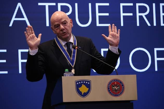 FIFA President Infantino awarded the Presidential Medal of Merit in Kosovo PRISTINA, KOSOVO - OCTOBER 8: FIFA President Gianni Infantino delivers a speech during a ceremony where Kosovo’s President Vjosa Osmani presented him with the Presidential Medal of Merit in recognition of his contributions to the country’s football in Pristina, Kosovo, on October 8, 2025. Erkin Keci Anadolu Pristina Kosovo. Editorial use only. Please get in touch for any other usage.  Copyright: x2025xAnadoluxErkinxKecix