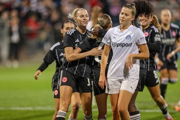 DEU, Frankfurt, Eintracht Frankfurt vs 1. FC Slovacko, UEFA Womenʼs Europa Cup, UEFA, Saison 2526, Stadion am Bretanobad, Playoffs, Hinspiel im Bild: Elisa Senß (Eintracht Frankfurt 6) erzielt das Tor zum 1:0 per Elfmeter, Jubel DFB DFL REGULATIONS PROHIBIT ANY USE OF PHOTOGRAPHS AS IMAGE SEQUENCES AND OR QUASI-VIDEO, 08.10.2025 Copyright: HMBxMedia HendrikxHamelau