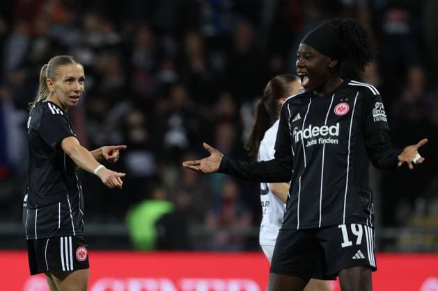 2025.10.03 xJFx zweite Qualifikationsrunde UEFA Women™s Europa Cup 2025 2026 Eintracht Frankfurt - 1. FC Slovacko v.l., Elisa Senss (Eintracht Frankfurt), Nicole Anyomi (Eintracht Frankfurt), Torjubel, Goal celebration, celebrate the goal (DFL DFB REGULATIONS PROHIBIT ANY USE OF PHOTOGRAPHS as IMAGE SEQUENCES and or QUASI-VIDEO) Copyright: JoaquimxFerreira