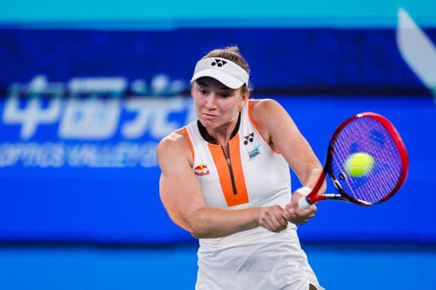 WUHAN, CHINA - OCTOBER 08: Elena Rybakina of Kazakhstan competes in the Women s Singles Round of 32 match against Jaqueline Cristian of Romania on day 5 of 2025 Wuhan Open at Optics Valley International Tennis Center on October 8, 2025 in Wuhan, Hubei Province of China.  Copyright: xVCGx 111596057646