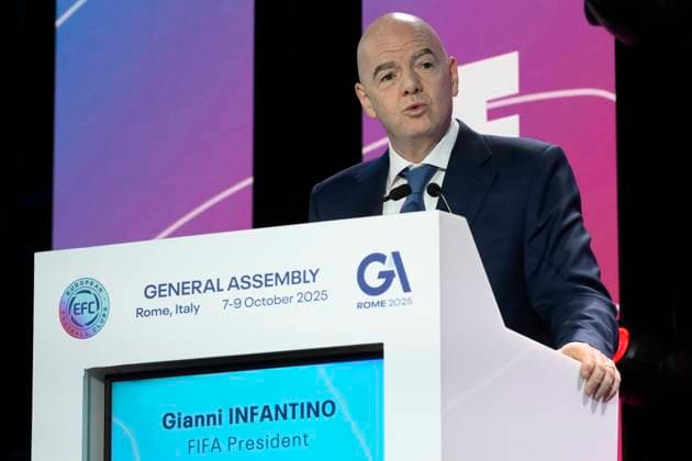 Gianni Infantino FIFA President during the 32nd European Football Clubs General Assembly in Rome at the Rome Cavalieri Waldorf Hotel. Italy - Thursday 09 October 2025. Sports.  Copyright: xFabrizioxCorradetti LaPressex