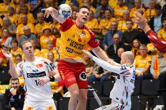 GOG v Magdeburg, EHF Champions League Handball, Svendborg, Denmark Svendborg, Denmark. 08th, October 2025. Nicolai Pedersen (3) of GOG seen during the EHF Champions League match between GOG and Magdeburg at Arena Svendborg in Svendborg. Denmark, Svendborg  Copyright: xGonzalesxPhoto LauxNielsenx