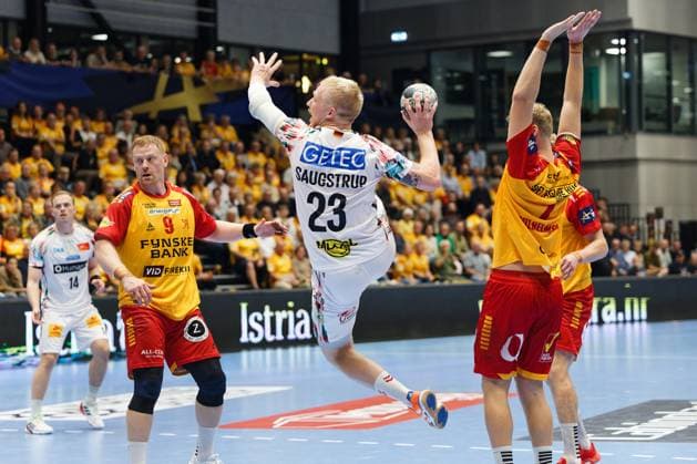GOG v Magdeburg, EHF Champions League Handball, Svendborg, Denmark Svendborg, Denmark. 08th, October 2025. Magnus Saugstrup (23) of Magdeburg seen during the EHF Champions League match between GOG and Magdeburg at Arena Svendborg in Svendborg. Denmark, Svendborg  Copyright: xGonzalesxPhoto LauxNielsenx