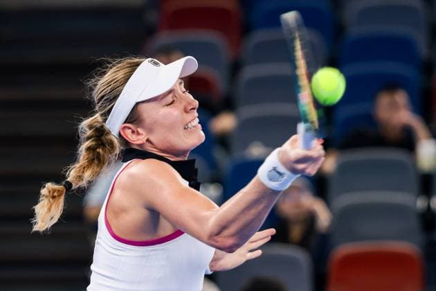WUHAN, CHINA - OCTOBER 09: Ekaterina Alexandrova returns a shot in the Women s Singles Round of 16 match against Jessica Pegula of United States on day 6 of 2025 Wuhan Open at Optics Valley International Tennis Center on October 9, 2025 in Wuhan, Hubei Province of China.  Copyright: xVCGx 111596103437