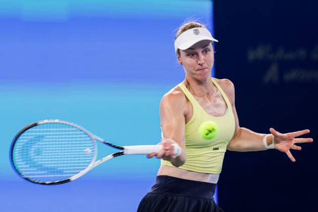 WUHAN, CHINA - OCTOBER 09: Liudmila Samsonova returns a shot in the Women s Singles Round of 16 match against Aryna Sabalenka of Belarus on day 6 of 2025 Wuhan Open at Optics Valley International Tennis Center on October 9, 2025 in Wuhan, Hubei Province of China.  Copyright: xVCGx 111596120438