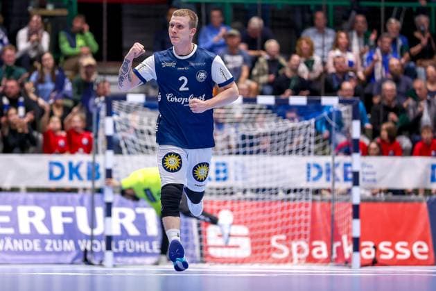 09.10.2025, Handball, HBL, Bergischer HC - HSG Wetzlar, Unihalle Wuppertal: Noah Beyer (BHC 02) jubelnd Nordrhein-Westfalen Deutschland