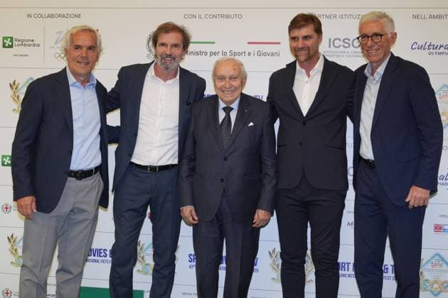 Roberto Donadoni, Filippo Galli, Franco Ascani, Luigi Apolloni, Lorenzo Dallari attend the screening of the documentary The Great Race Photo Finish Scudetto, 9 October 2025, Milan (photo Gian Mattia D™Alberto Lapresse) Da sn, Roberto Donadoni, Filippo Galli, Franco Ascani, Luigi Apolloni, Lorenzo Dallari alla proiezione del docufilm The great race photo finish Scudetto, 9 ottobre 2025, Milano (photo Gian Mattia D™Alberto Lapresse) Copyright: xGianxMattiaxD Albertox-xLaPressex