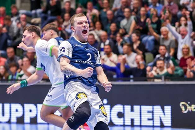 09.10.2025, Handball, HBL, Bergischer HC - HSG Wetzlar, Unihalle Wuppertal: Noah Beyer (BHC 02) jubelnd Nordrhein-Westfalen Deutschland