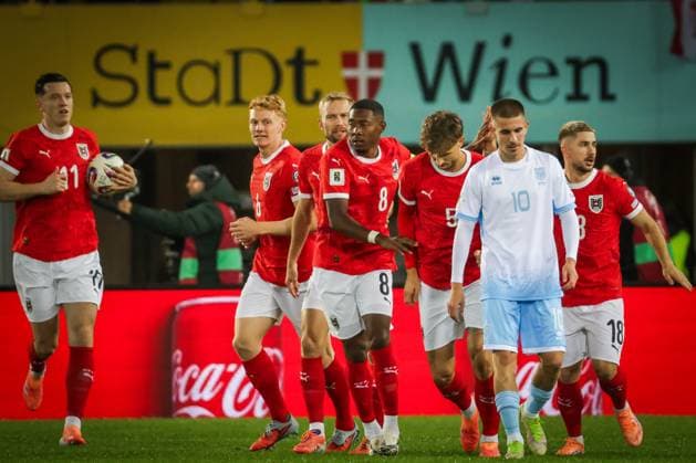 SOCCER - FIFA WC quali, AUT vs SMR VIENNA,AUSTRIA,09.OCT.25 - SOCCER - FIFA World Cup, WM, Weltmeisterschaft, Fussball 2026, European Qualifiers, group stage, OEFB international match, Länderspiel, Nationalmannschaft Austria vs San Marino. Image shows the rejoicing of AUT. GEPAxpictures xDavidxBitzan