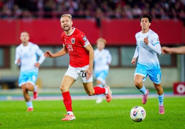 SOCCER - FIFA WC quali, AUT vs SMR VIENNA,AUSTRIA,09.OCT.25 - SOCCER - FIFA World Cup, WM, Weltmeisterschaft, Fussball 2026, European Qualifiers, group stage, OEFB international match, Länderspiel, Nationalmannschaft Austria vs San Marino. Image shows Konrad Laimer (AUT). GEPAxpictures xEdgarxEisner