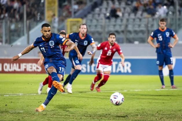 ATTARD - (l-r) Cody Gakpo of the Netherlands scores a goal at the National Stadium during the Dutch national team, Nationalteam s 2026 FIFA World Cup, WM, Weltmeisterschaft, Fussball qualifying match against Malta. ANP KOEN VAN WEEL xVIxANPxSportx xxANPxIVx 538792883 originalFilename: 538792883.jpg