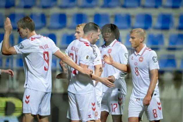 FIFA World Cup, WM, Weltmeisterschaft, Fussball - UEFA Qualifiers - Group C - Belarus vs. Denmark Denmark s player celebrates after Patrick Dorgu (17) scored to make it 4-0 during the World Cup qualifying match between Belarus and Denmark at ZTE Arena in Zalaegerszeg, Hungary, Thursday, October 9, 2025. (Photo: Bo Amstrup Ritzau Scanpix) , Zalaegerszeg Ungarn Mors Copyright: BoxAmrstrupx xRitzauxScanpix BoxAmstrupx spdk20251009-214916-L