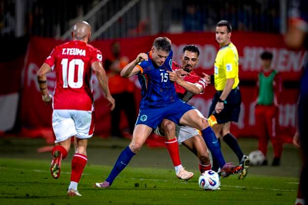 Netherlands defender Micky van de Ven, Malta player Ilyas Chouaref during the match Malta vs Netherlands at the National Stadium Ta Qali for the European Qualifiers Group G season 2025-2026 in ATTARD, Malta on 9 October 2025, (photo by Marcel van Dorst EYE4images DeFodi Images) Netherlands defender Micky van de Ven, Malta player Ilyas Chouaref during the match Malta vs Netherlands at the National Stadium Ta Qali for the European Qualifiers Group G season 2025 2026 in ATTARD, Malta on 9 October 2025, photo by Marcel van Dorst EYE4images DeFodi Images