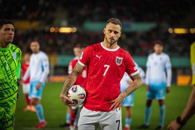 SOCCER - FIFA WC quali, AUT vs SMR VIENNA,AUSTRIA,09.OCT.25 - SOCCER - FIFA World Cup, WM, Weltmeisterschaft, Fussball 2026, European Qualifiers, group stage, OEFB international match, Länderspiel, Nationalmannschaft Austria vs San Marino. Image shows Marko Arnautovic (AUT). GEPAxpictures xDavidxBitzan
