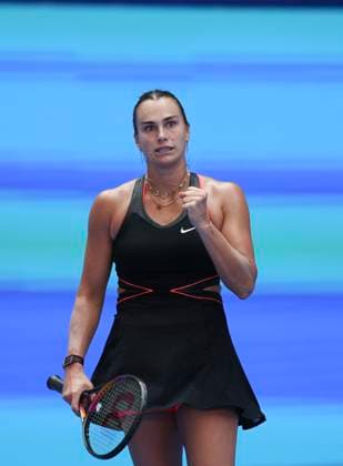 (251010) -- WUHAN, Oct. 10, 2025 -- Aryna Sabalenka celebrates during the women s singles quarterfinal match between Elena Rybakina of Kazakhstan and Aryna Sabalenka of Belarus at the 2025 Wuhan Open tennis tournament in Wuhan, central China s Hubei Province, Oct. 10, 2025. ) (SP)CHINA-WUHAN-TENNIS-WUHAN OPEN-WOMEN S SINGLES (CN) BaixXuefei 