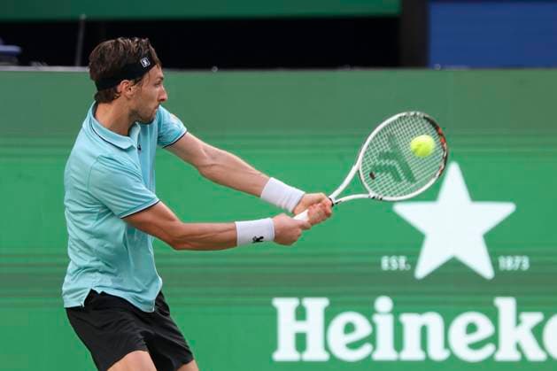 (251010) -- SHANGHAI, Oct. 10, 2025 -- Arthur Rinderknech of France hits a return to Felix Auger-Aliassime of Canada during the men s singles quarterfinal at the ATP, Tennis Herren World Tour Shanghai Masters tennis tournament in Shanghai, east China, Oct. 10, 2025. ) (SP)CHINA-SHANGHAI-TENNIS-ATP TOUR-SHANGHAI MASTERS-MEN S SINGLES (CN) WangxXiang 