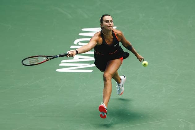 WUHAN, CHINA - OCTOBER 10: Aryna Sabalenka competes in the Women s Singles Quarterfinal match against Elena Rybakina of Kazakhstan on day 7 of 2025 Wuhan Open at Optics Valley International Tennis Center on October 10, 2025 in Wuhan, Hubei Province of China.  Copyright: xVCGx 111596355446