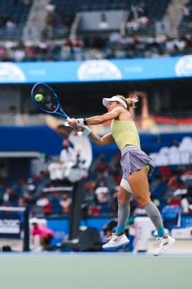 WUHAN, CHINA - OCTOBER 10: Laura Siegemund of Germany competes in the Women s Singles Quarterfinal match against Coco Gauff of the United States on day 7 of 2025 Wuhan Open at Optics Valley International Tennis Center on October 10, 2025 in Wuhan, Hubei Province of China.  Copyright: xVCGx 111596359820