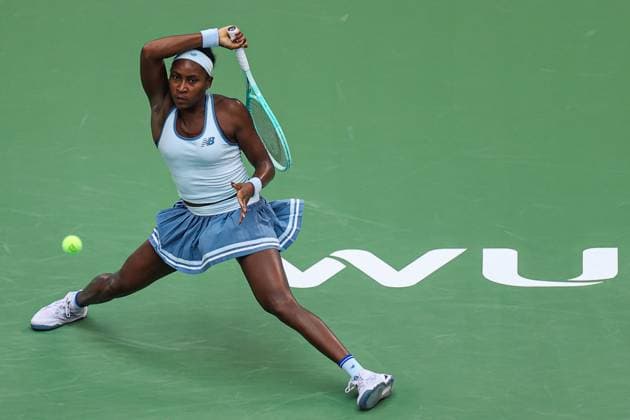WUHAN, CHINA - OCTOBER 10: Coco Gauff of the United States competes in the Women s Singles Quarterfinal match against Laura Siegemund of Germany on day 7 of 2025 Wuhan Open at Optics Valley International Tennis Center on October 10, 2025 in Wuhan, Hubei Province of China.  Copyright: xVCGx 111596359894