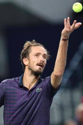 (251010) -- SHANGHAI, Oct. 10, 2025 -- Daniil Medvedev serves during the men s singles quarterfinal between Daniil Medvedev of Russia and Alex de Minaur of Australia at the ATP, Tennis Herren World Tour Shanghai Masters tennis tournament in Shanghai, east China, Oct. 10, 2025. ) (SP)CHINA-SHANGHAI-TENNIS-ATP TOUR-SHANGHAI MASTERS-MEN S SINGLES (CN) WangxXiang 
