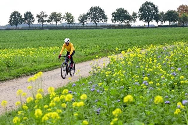 Gravel cyclists pictured during a reconnaissance on the track of this weekend s UCI World Gravel Championships, Friday 10 October 2025 in Maastricht, The Netherlands. DIRKxWAEM  x136471650x