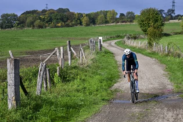 Gravel cyclists pictured during a reconnaissance on the track of this weekend s UCI World Gravel Championships, Friday 10 October 2025 in Maastricht, The Netherlands. DIRKxWAEM  x136471807x